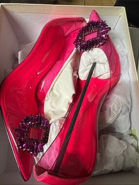Good American Hot Pink Jeweled Pointed Flats